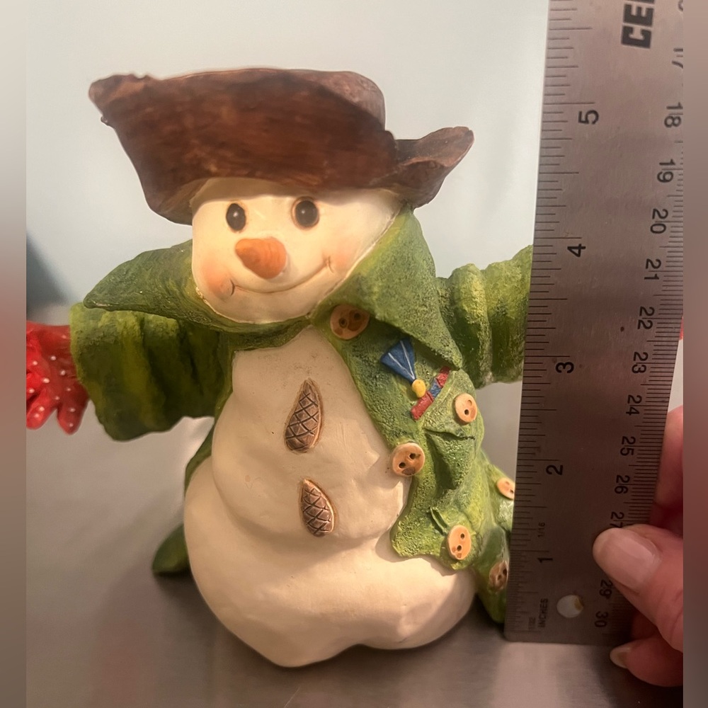 Adorable Hallmark Resin  Snowman with Stick Arms & Ragged Hat